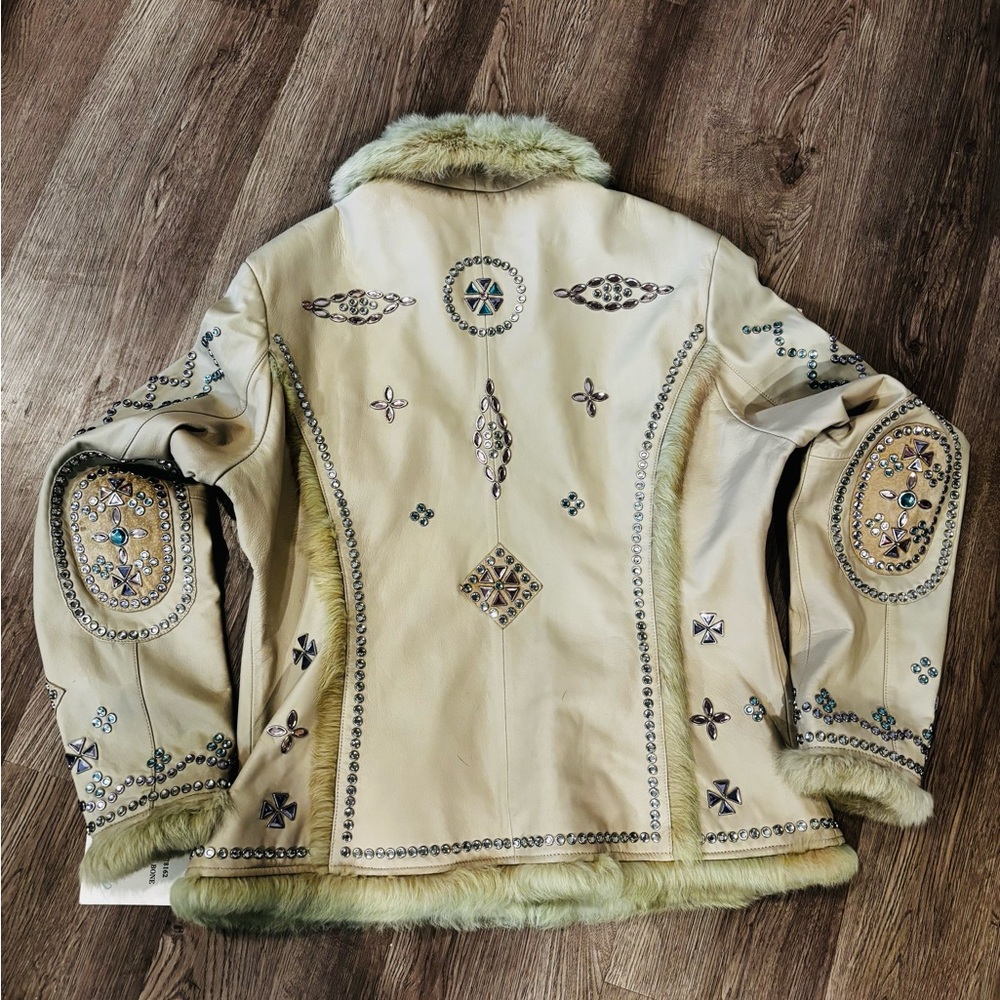 Cripple creek Embellished Cream Jacket with Fur Trim - Picture 2 of 2